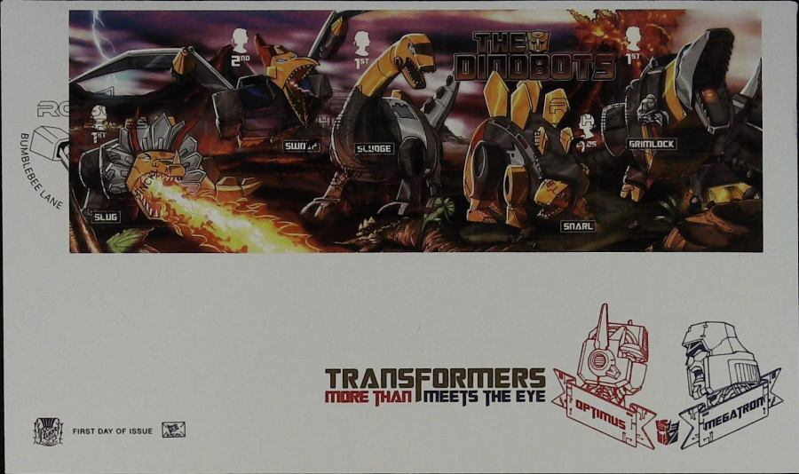 2022 TRANSFORMERS MINI SHEET STUART FDC - Bumblebee Lane, Hinckley Postmark