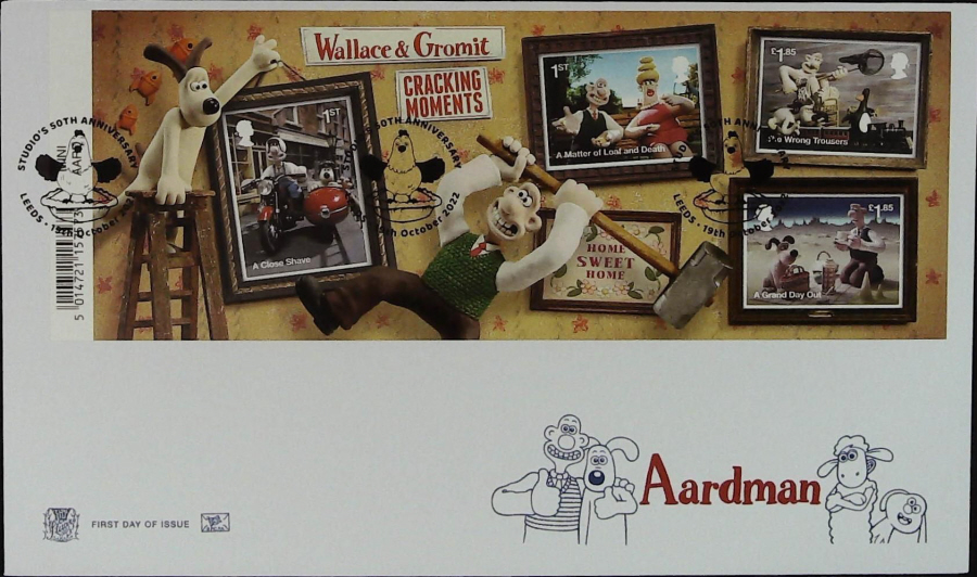 2022 Aardman MINI SHEET STUART FDC -Leeds Studio Animation Postmark