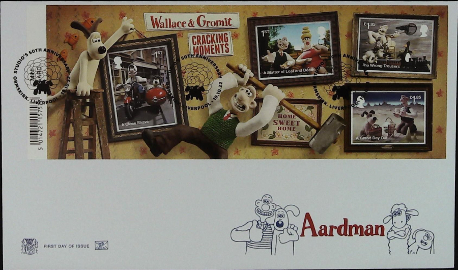 2022 Aardman MINI SHEET STUART FDC -Ormskirk Studio Animation Postmark