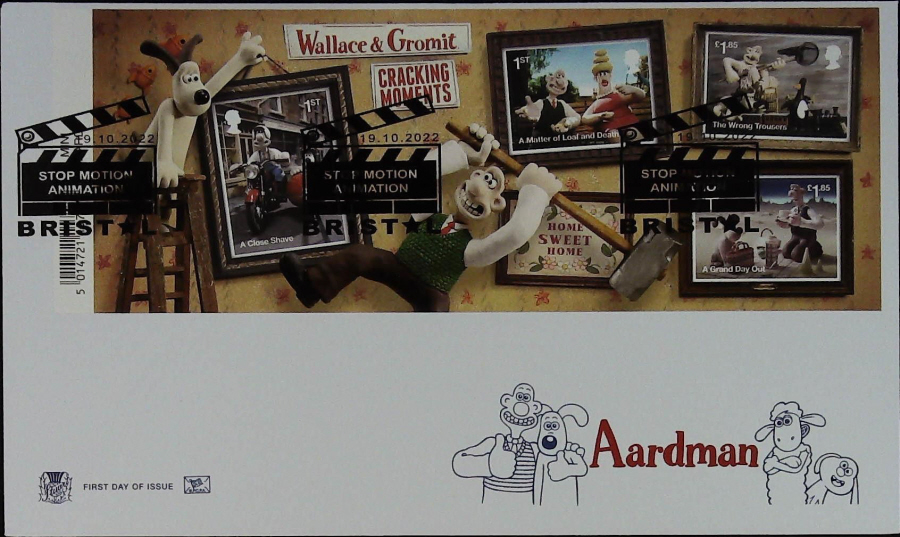 2022 Aardman MINI SHEET STUART FDC -Bristol Stop Motion Animation Postmark