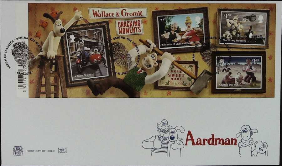 2022 Aardman MINI SHEET STUART FDC -Bristol Fingerprint Postmark