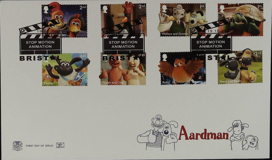 2022 Aardman Set SET STUART FDC -Bristol Stop Motion Animation Postmark