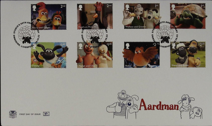 2022 Aardman Set SET STUART FDC -Ormskirk Studios 50th Anniversary Postmark