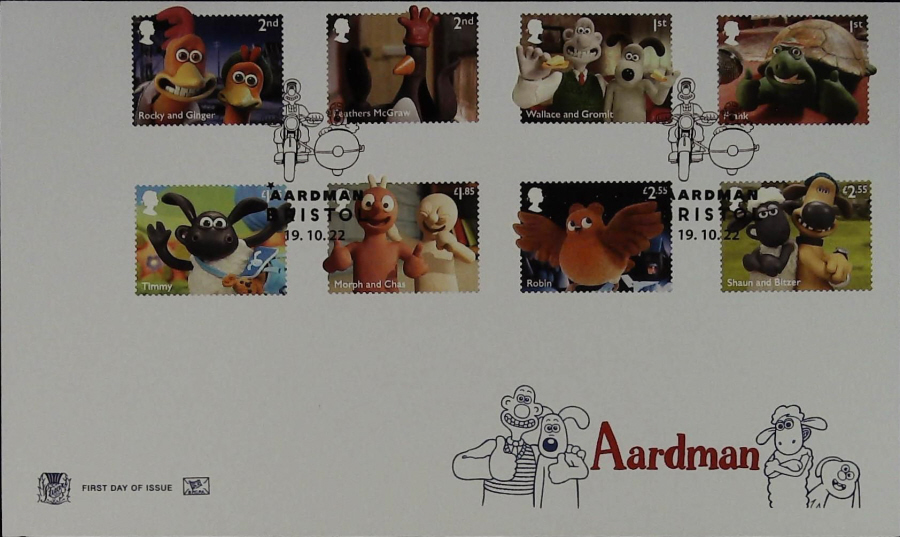 2022 Aardman Set SET STUART FDC -Bristol Motorcycle Postmark