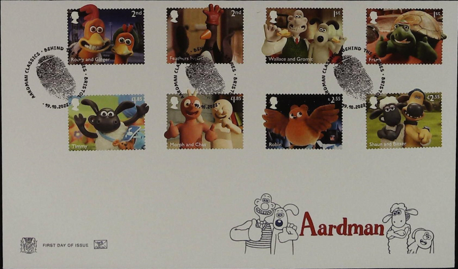 2022 Aardman Set SET STUART FDC -Bristol Fingerprint Postmark