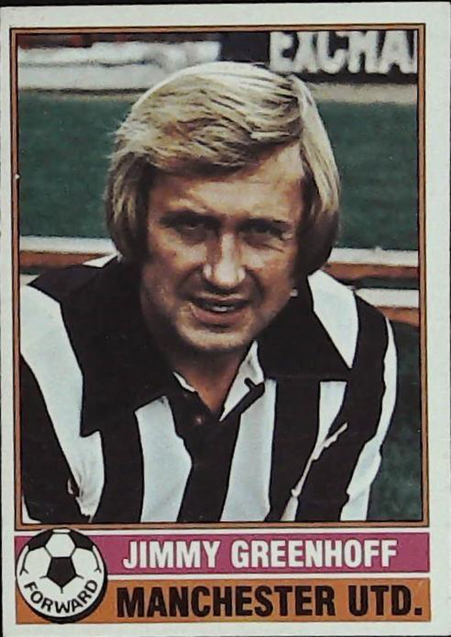 Topps UK Footballers Red Back 1977 MANCHESTER UNITED No 75 JIMMY GREENHOFF