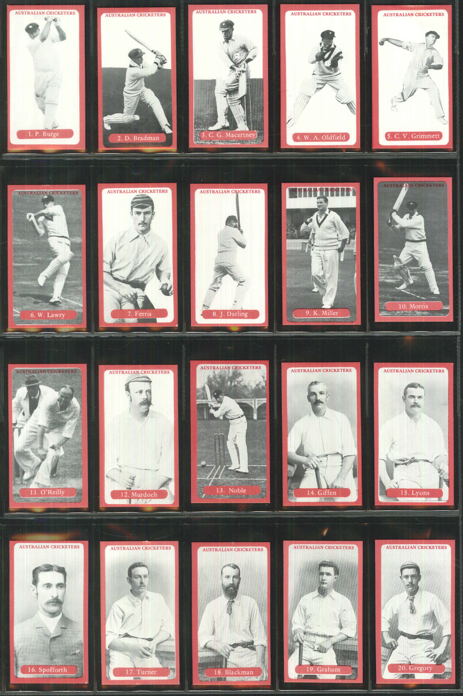 Brindley Cards -Austrailian Cricketers - Set of 30