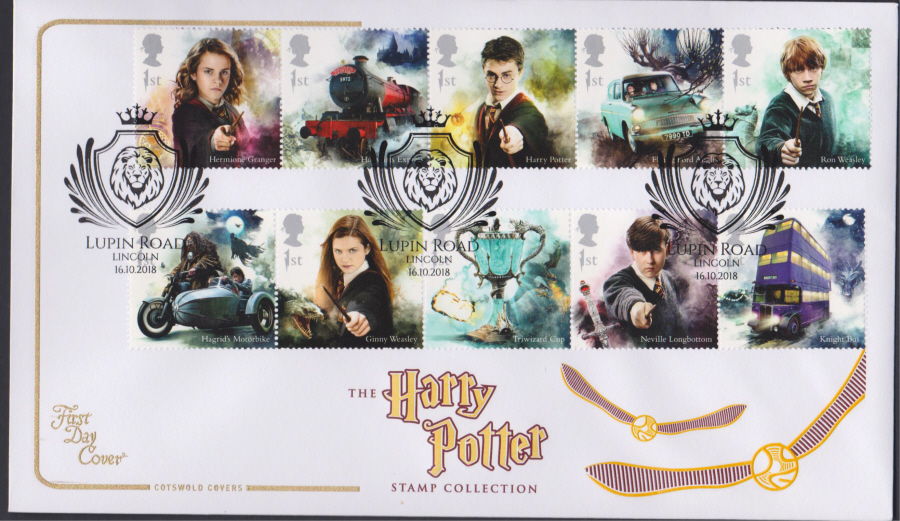 2018 FDC - Cotswold Harry Pottter Set.- Lupin Road Lincoln Postmark