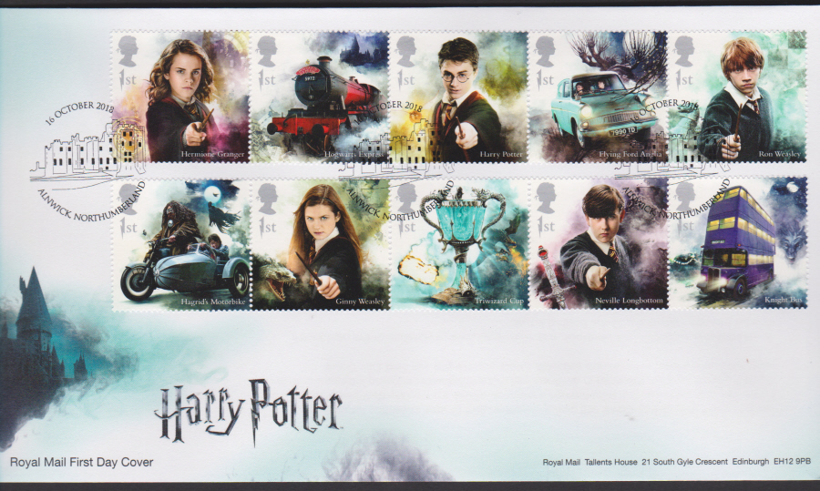 2018 FDC - Harry Pottter Set.-Alnwick, Northumberland Postmark