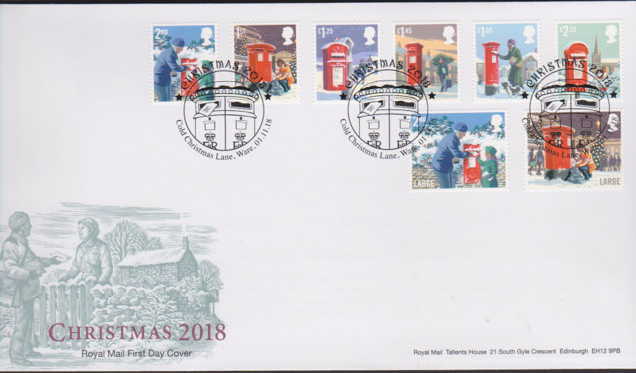 2018 FDC - Christmas Set - Cold Christmas Lane,Ware Postmark