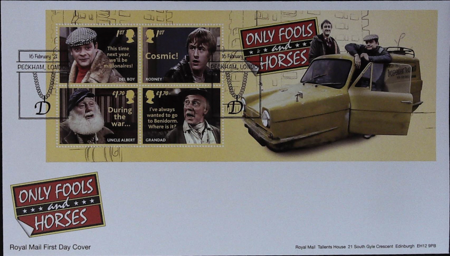 2021 Only Fools & Horses Mini Sheet FDC Royal Mail - ( Gold Chain ) Peckham SE15 Postmark