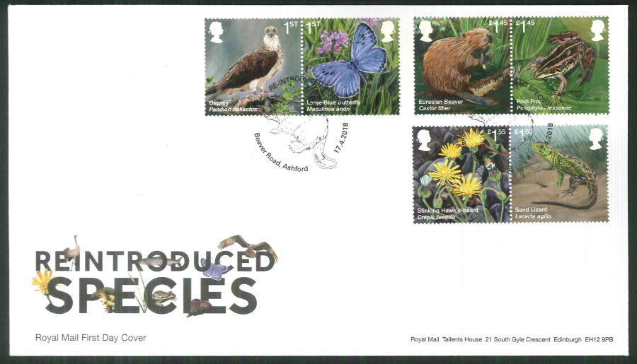 2018 FDC - Reintroduced Species.-Beaver Rd Ashford Postmark - Click Image to Close