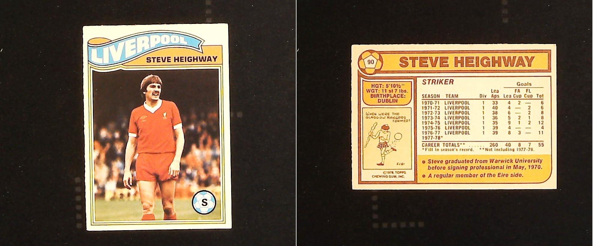 Topps Chewing Gum Orange Back Football Cards - 1978 No.90 Steve Heighway Liverpool