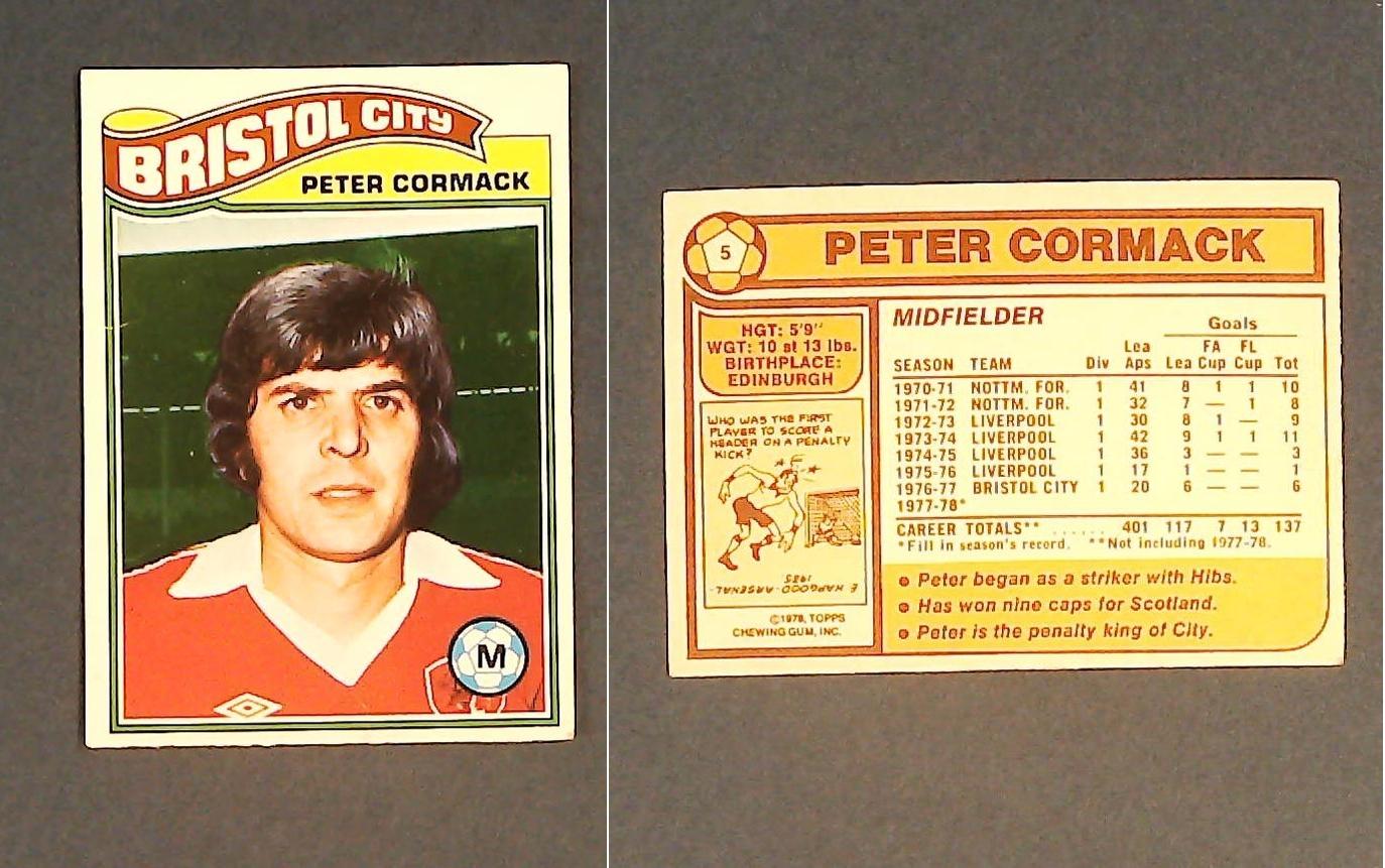 Topps Chewing Gum Orange Back Football Cards - 1978 No 5 Peter Cormack Bristol City