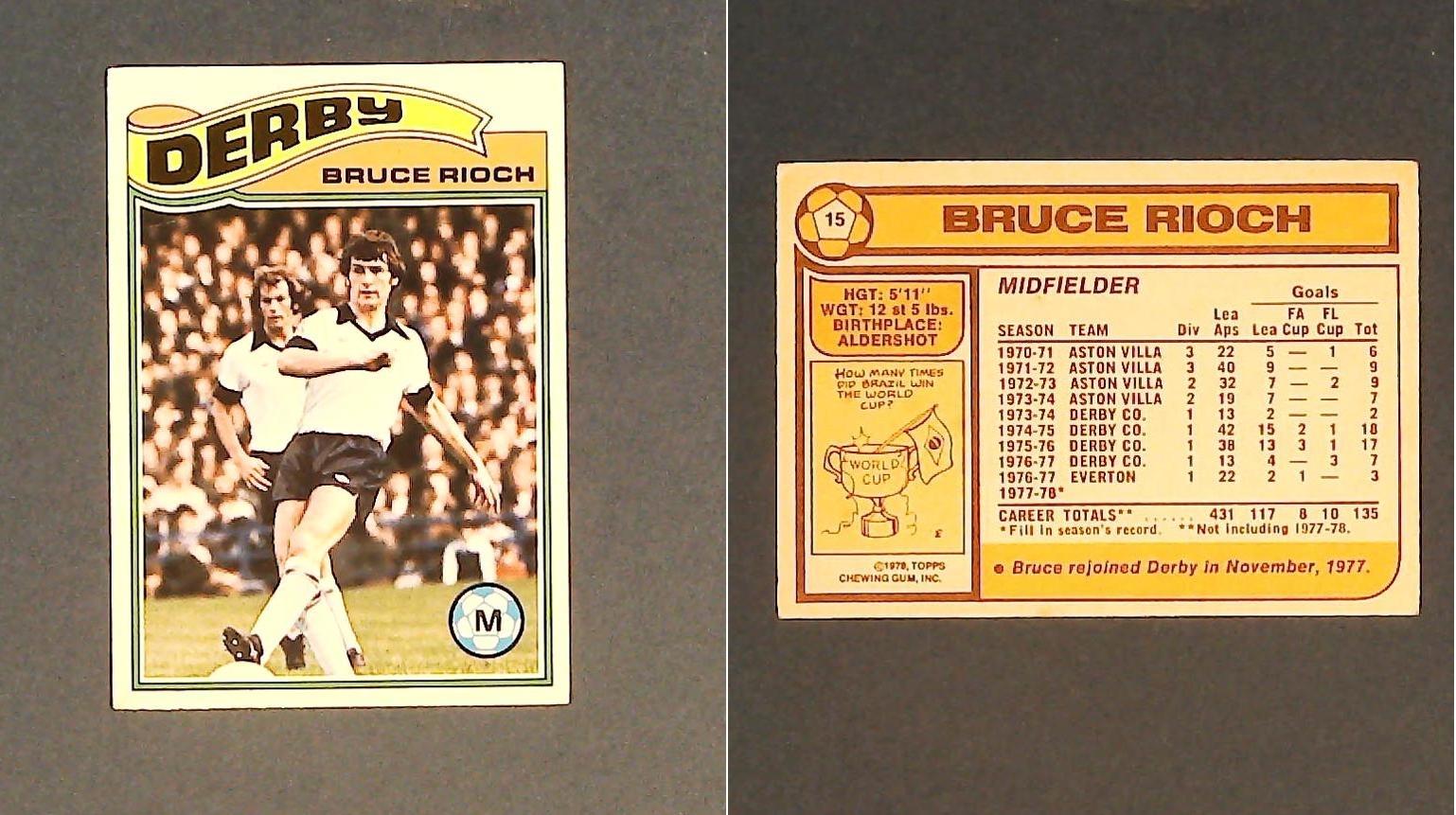 Topps Chewing Gum Orange Back Football Cards - 1978 No,15 Bruce Rioch Derby County