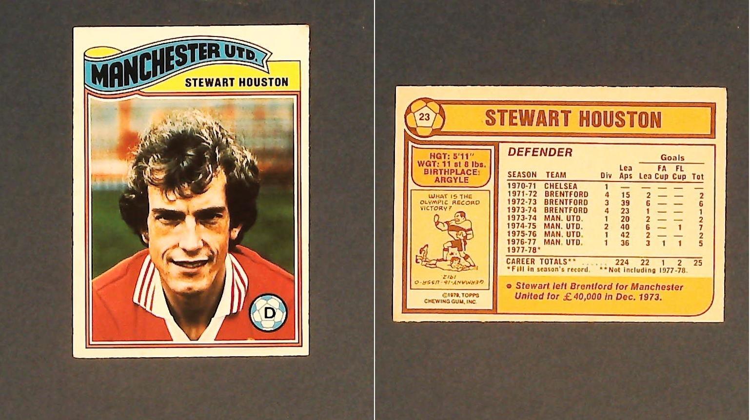 Topps Chewing Gum Orange Back Football Cards - 1978 No.23 Stewart Houston Manchester United