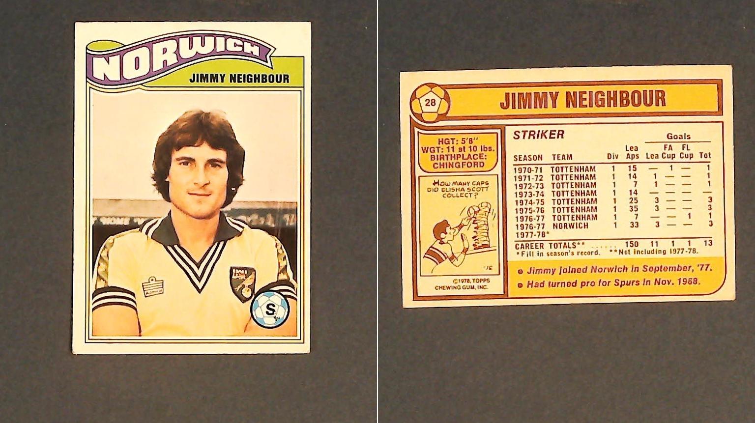 Topps Chewing Gum Orange Back Football Cards - 1978 No.28 Jim Neighbour Norwich City
