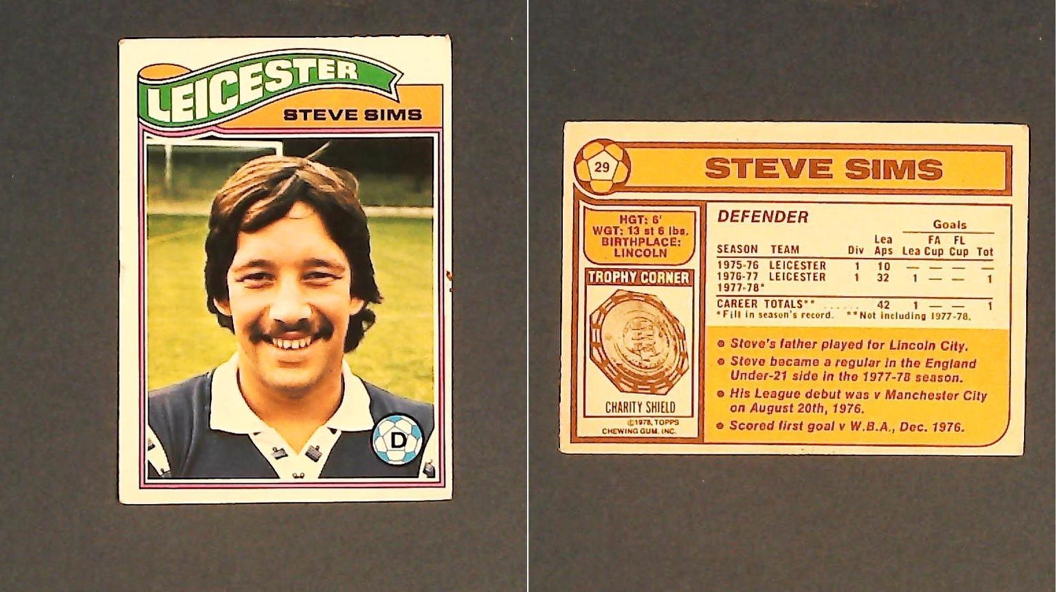 Topps Chewing Gum Orange Back Football Cards - 1978 No.29 Steve SimsLeicester City Topps Chewing Gum Orange Back Football Cards - 1978 No.29 Steve SimsLeicester City