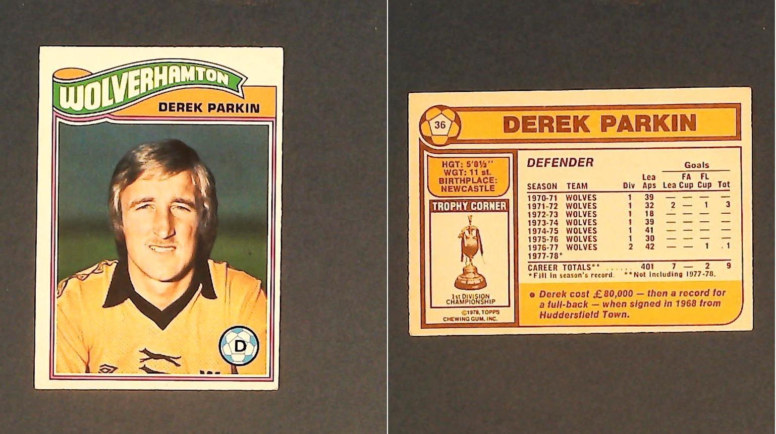 Topps Chewing Gum Orange Back Football Cards - 1978 No.36 Derek Parkin Wolverhampton Wanderers