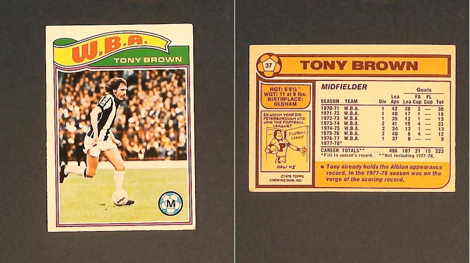 Topps Chewing Gum Orange Back Football Cards - 1978 No37 Anthony (Tony) Brown West Bromwich Albion