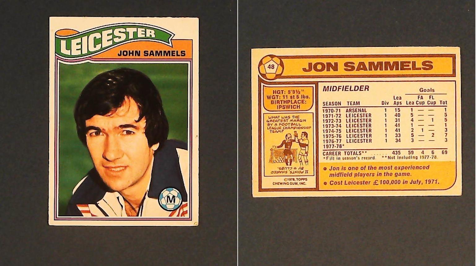 Topps Chewing Gum Orange Back Football Cards - 1978 No. 48 Jon Sammels Leicester City