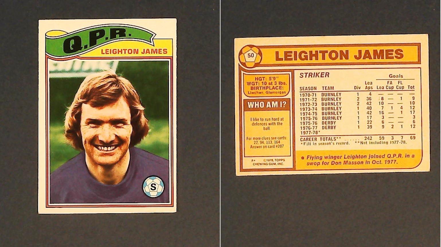Topps Chewing Gum Orange Back Football Cards - 1978 No.50 Leighton James Queens Park Rangers