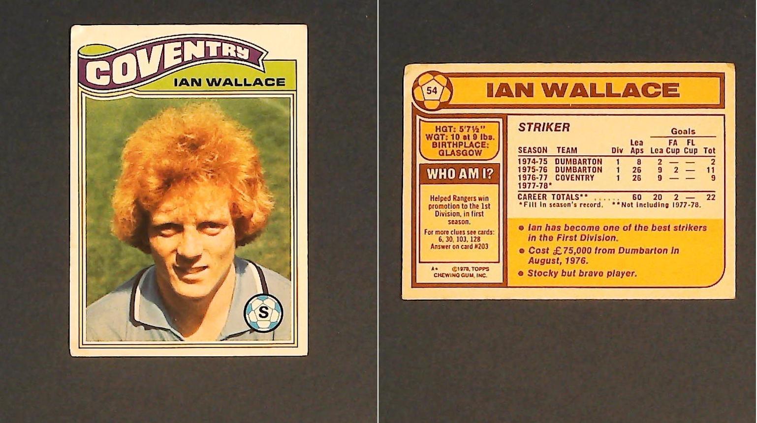 Topps Chewing Gum Orange Back Football Cards - 1978 No.54 Ian Wallace Coventry City