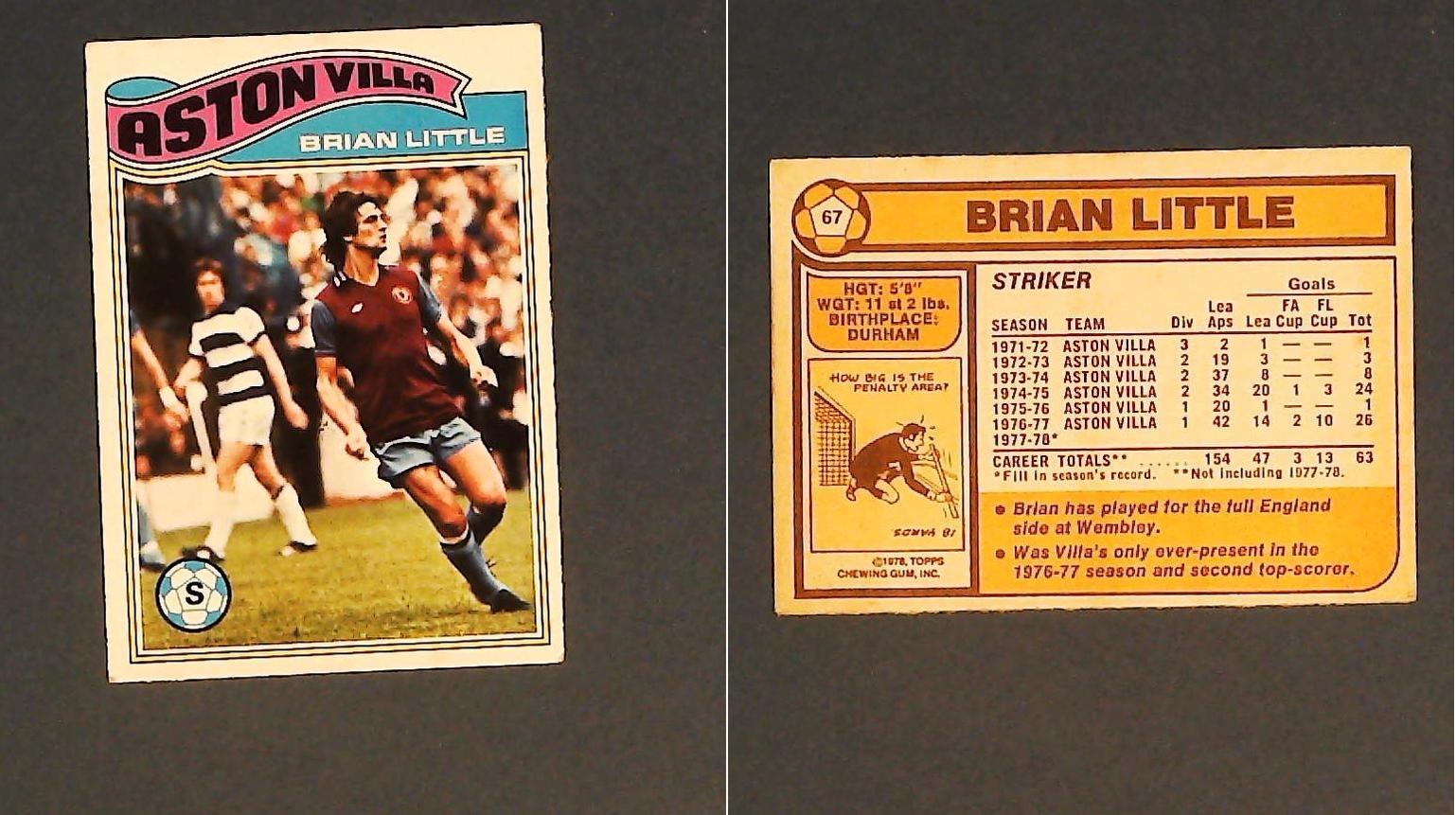 Topps Chewing Gum Orange Back Football Cards - 1978 No.67 Brian Little Aston Villa