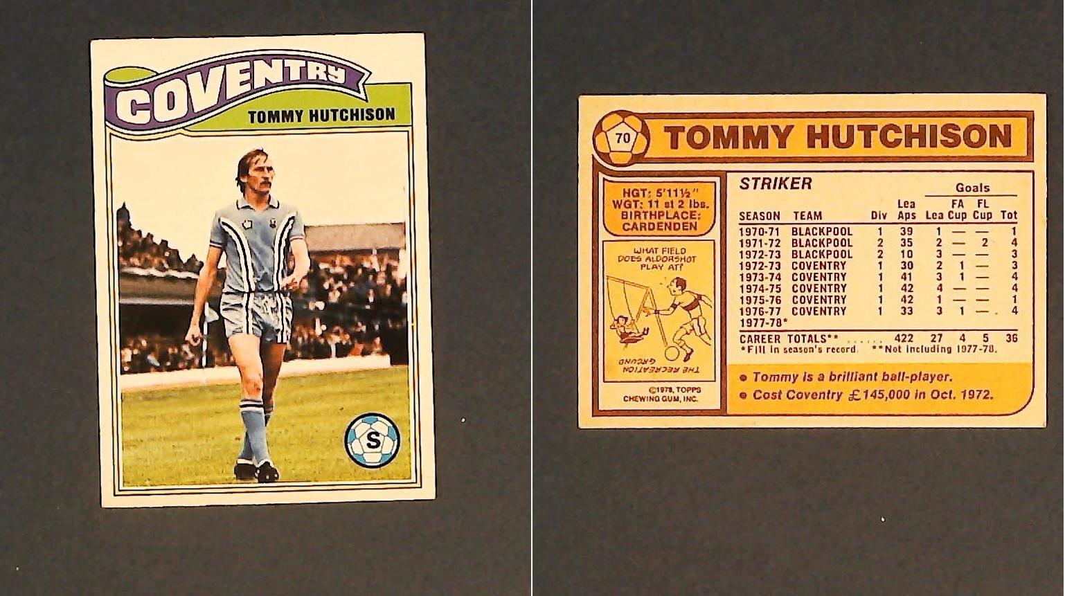 Topps Chewing Gum Orange Back Football Cards - 1978 No.70 Tom Hutchison Coventry City
