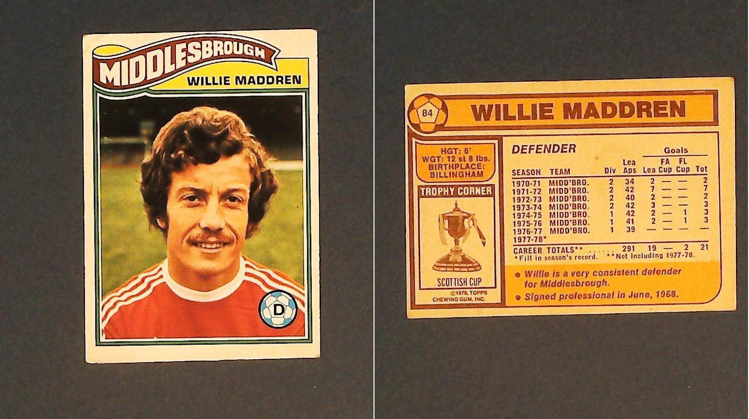 Topps Chewing Gum Orange Back Football Cards - 1978 No.84 Willie Maddren Middlesbrough