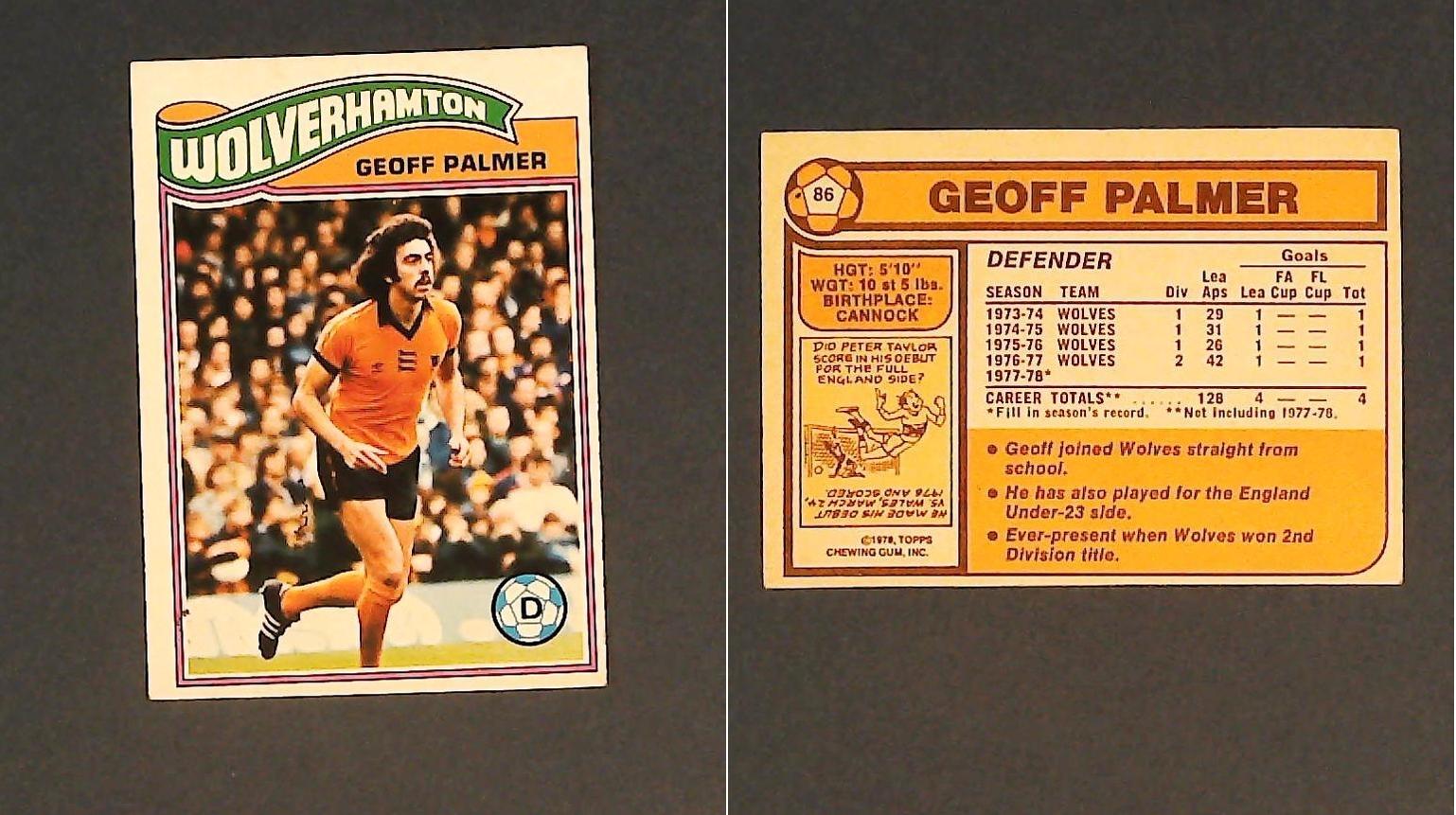 Topps Chewing Gum Orange Back Football Cards - 1978 No..86 Geoff Palmer Wolverhampton Wanderers
