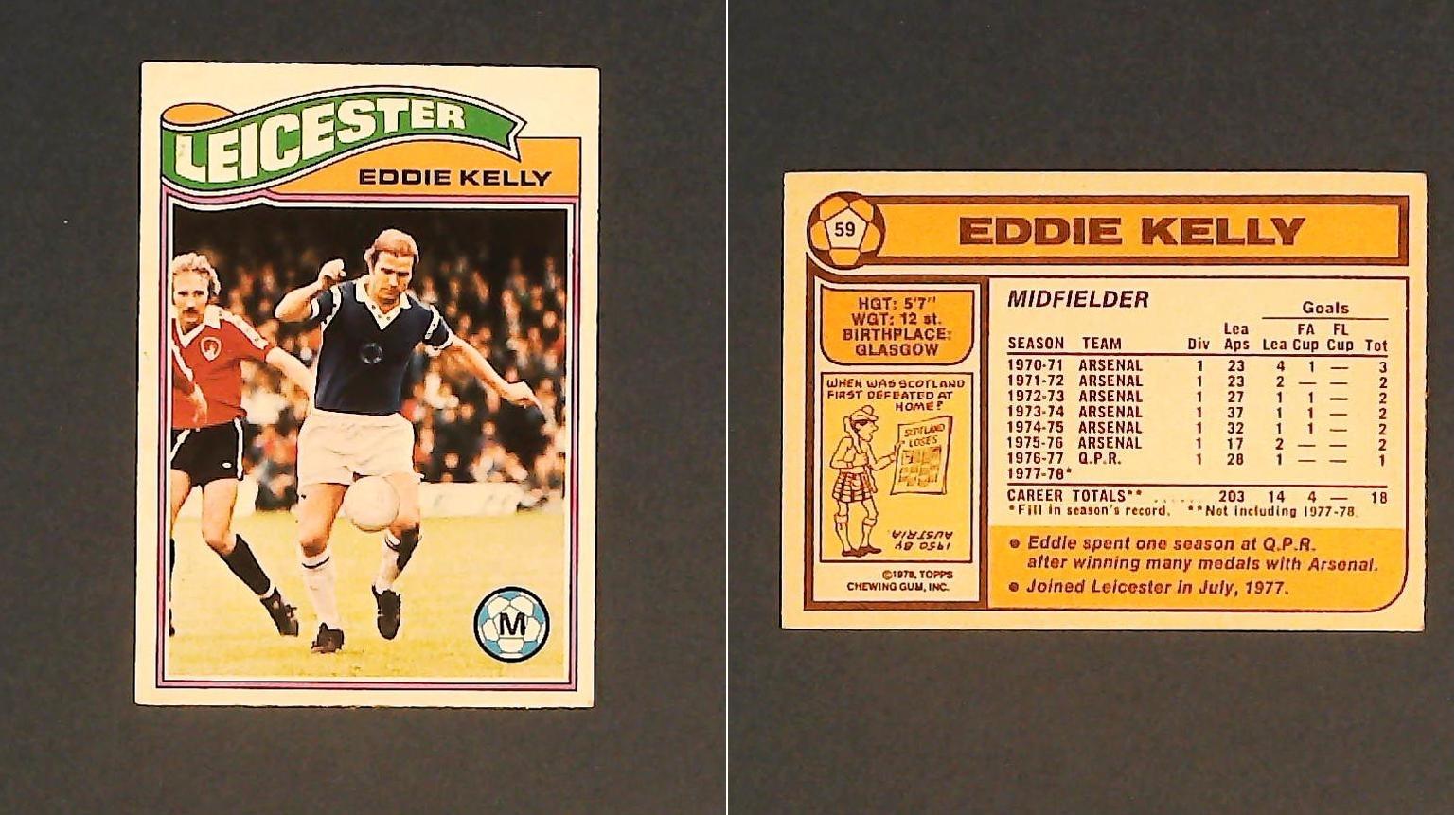 Topps Chewing Gum Orange Back Football Cards - 1978 No.59 Eddie Kelly Leicester City