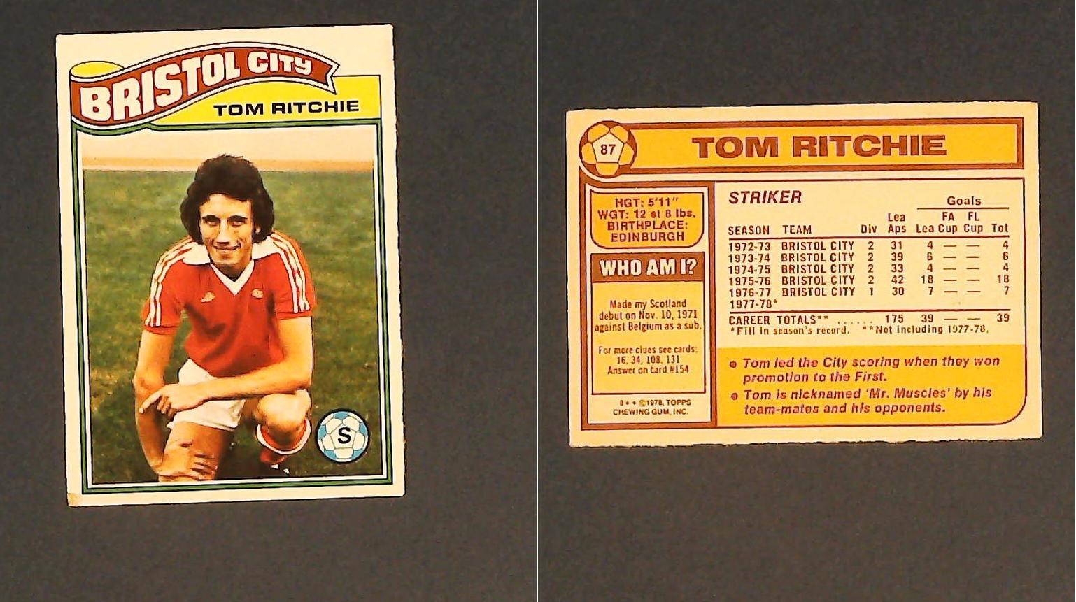 Topps Chewing Gum Orange Back Football Cards - 1978 No..87 Tom Ritchie Bristol City