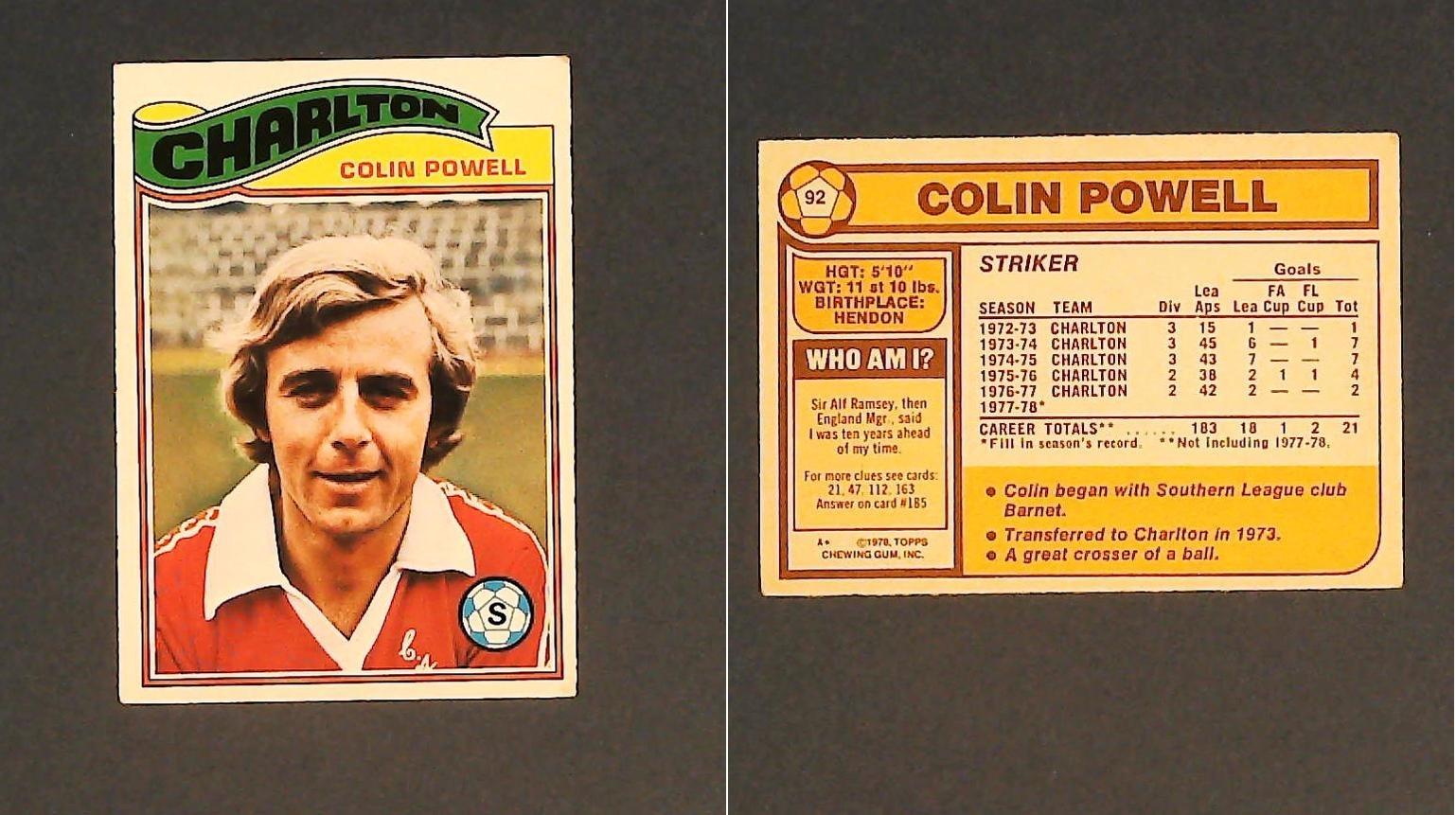 Topps Chewing Gum Orange Back Football Cards - 1978 No..92 Colin Powell Charlton Athletic