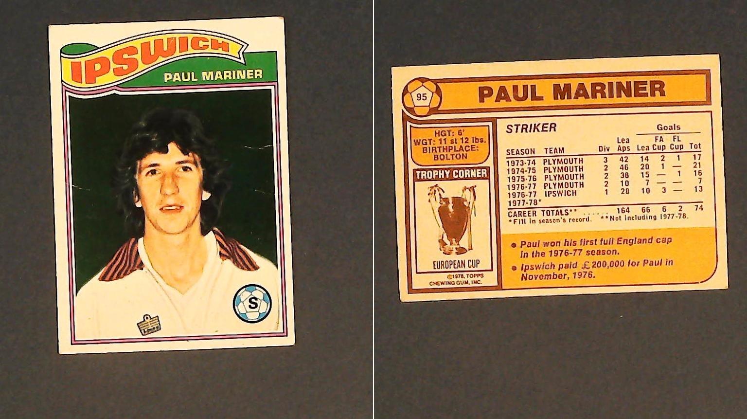 Topps Chewing Gum Orange Back Football Cards - 1978 No.95 Paul Mariner Ipswich Town