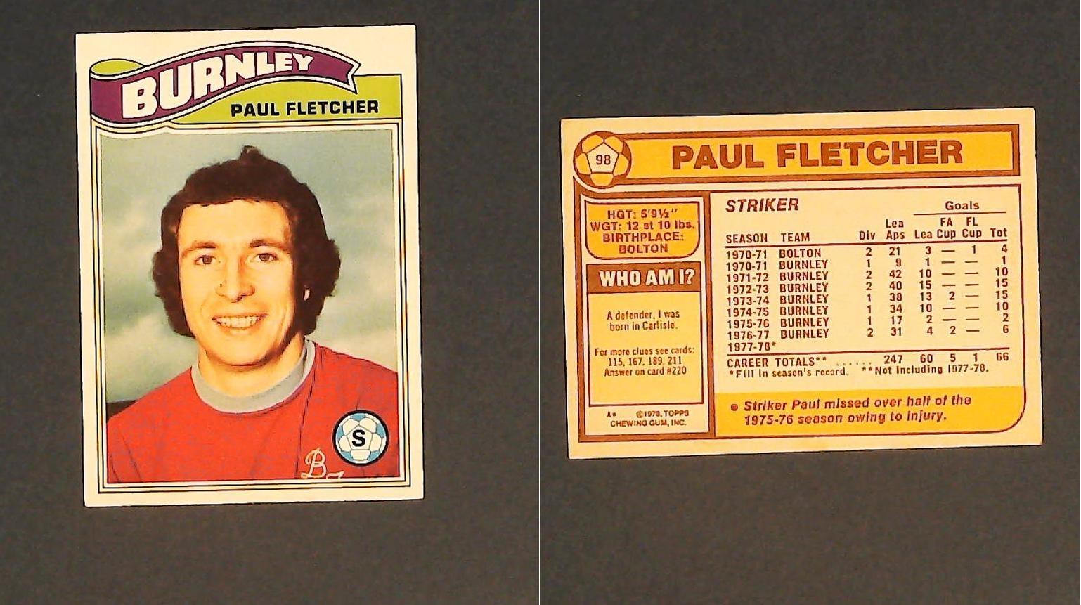 Topps Chewing Gum Orange Back Football Cards - 1978 No.98 Paul Fletcher Burnley
