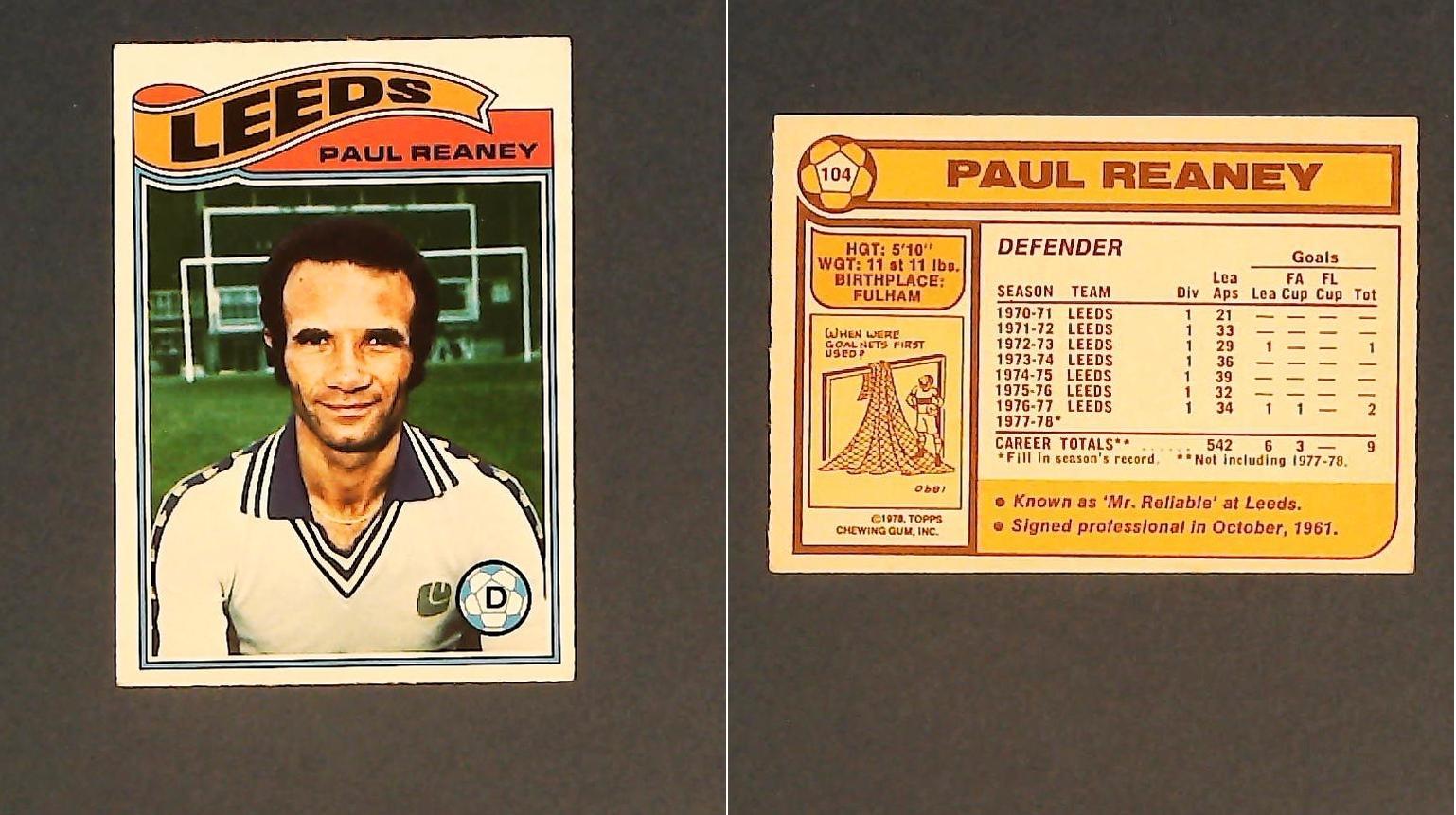 Topps Chewing Gum Orange Back Football Cards - 1978 No.104 Paul Reaney Leeds United