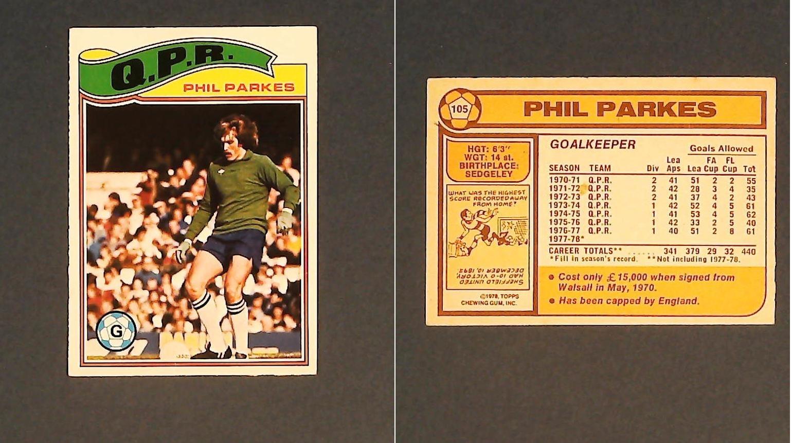 Topps Chewing Gum Orange Back Football Cards - 1978 No.105 Phil Parkes Queens Park Rangers