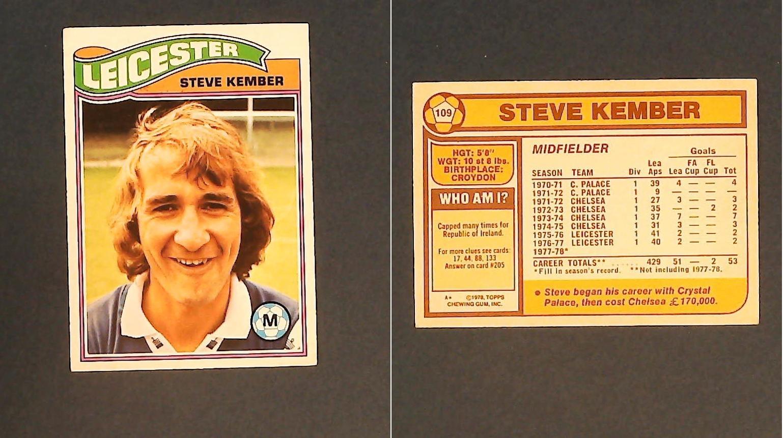 Topps Chewing Gum Orange Back Football Cards - 1978 No.109 Steve Kember Leicester City