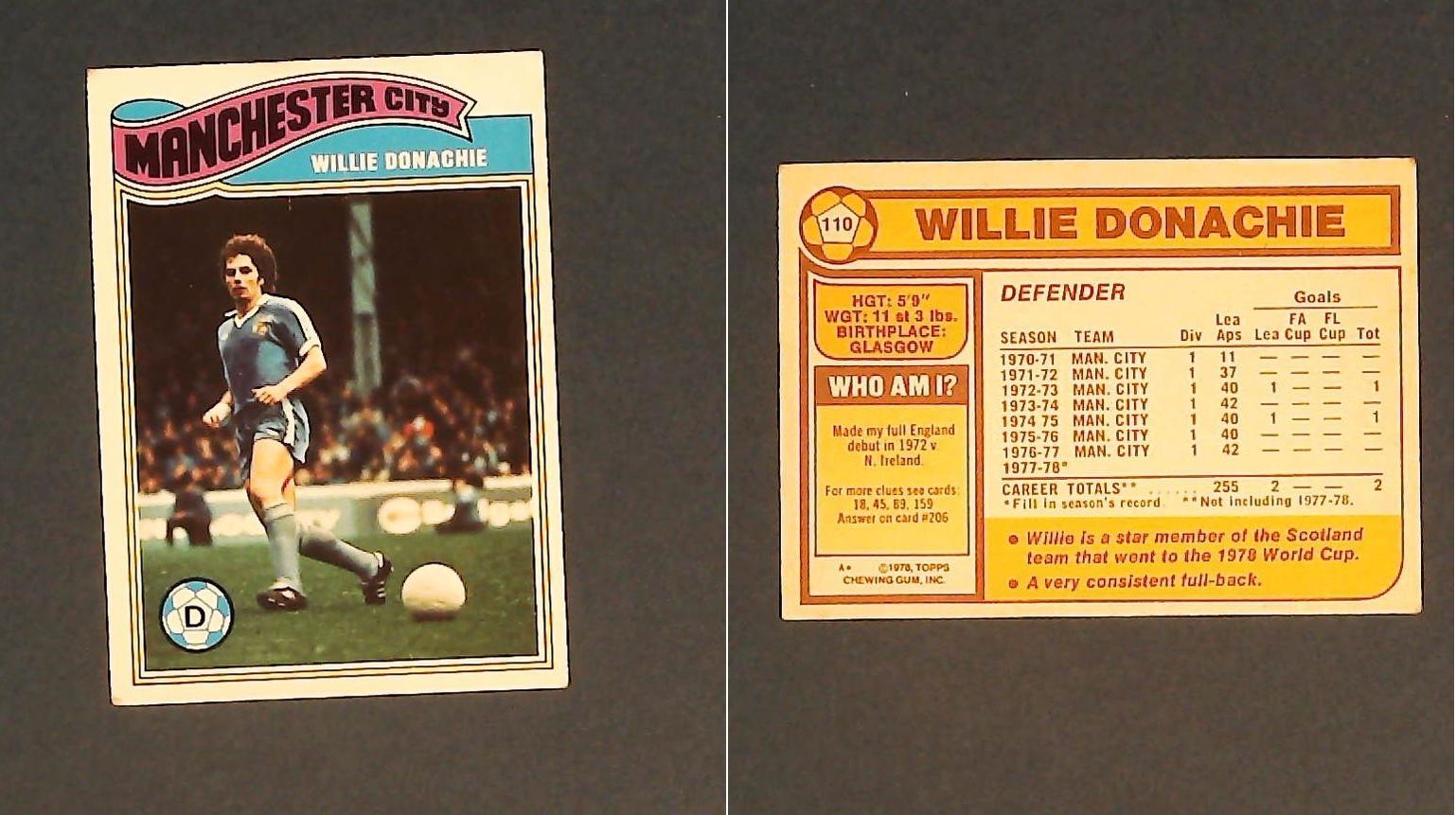 Topps Chewing Gum Orange Back Football Cards - 1978 No.110 Willie Donachie Manchester City