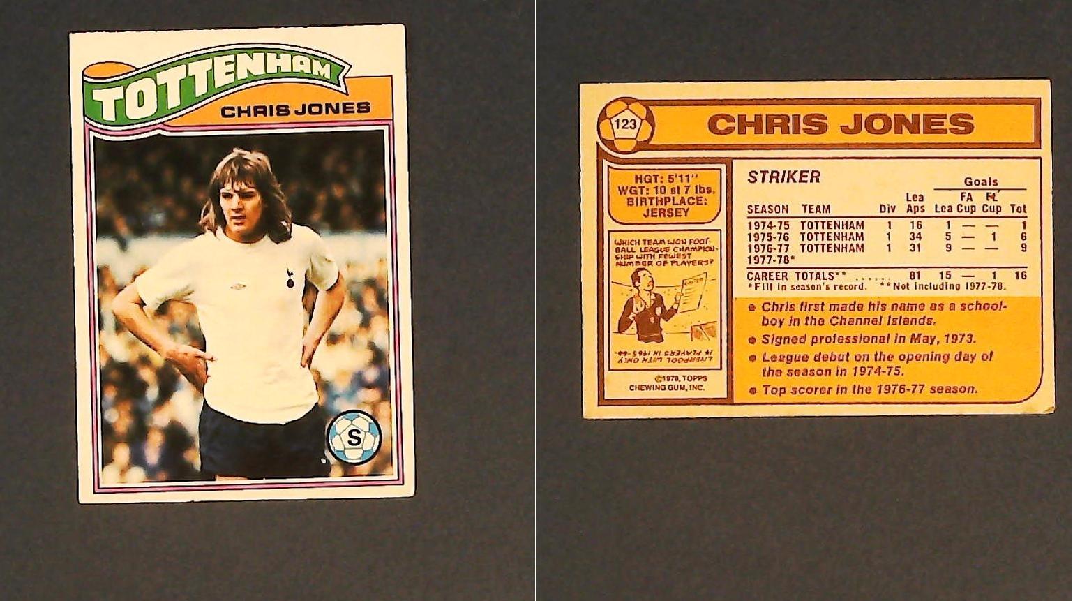Topps Chewing Gum Orange Back Football Cards - 1978 No.123 Chris Jones Tottenham Hotspur