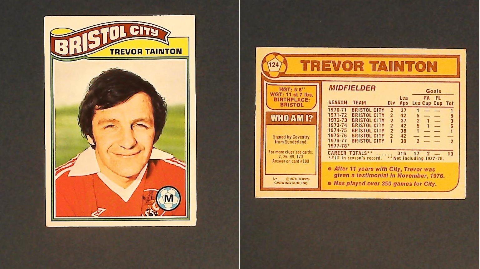 Topps Chewing Gum Orange Back Football Cards - 1978 No.124 Trevor Tainton Bristol City