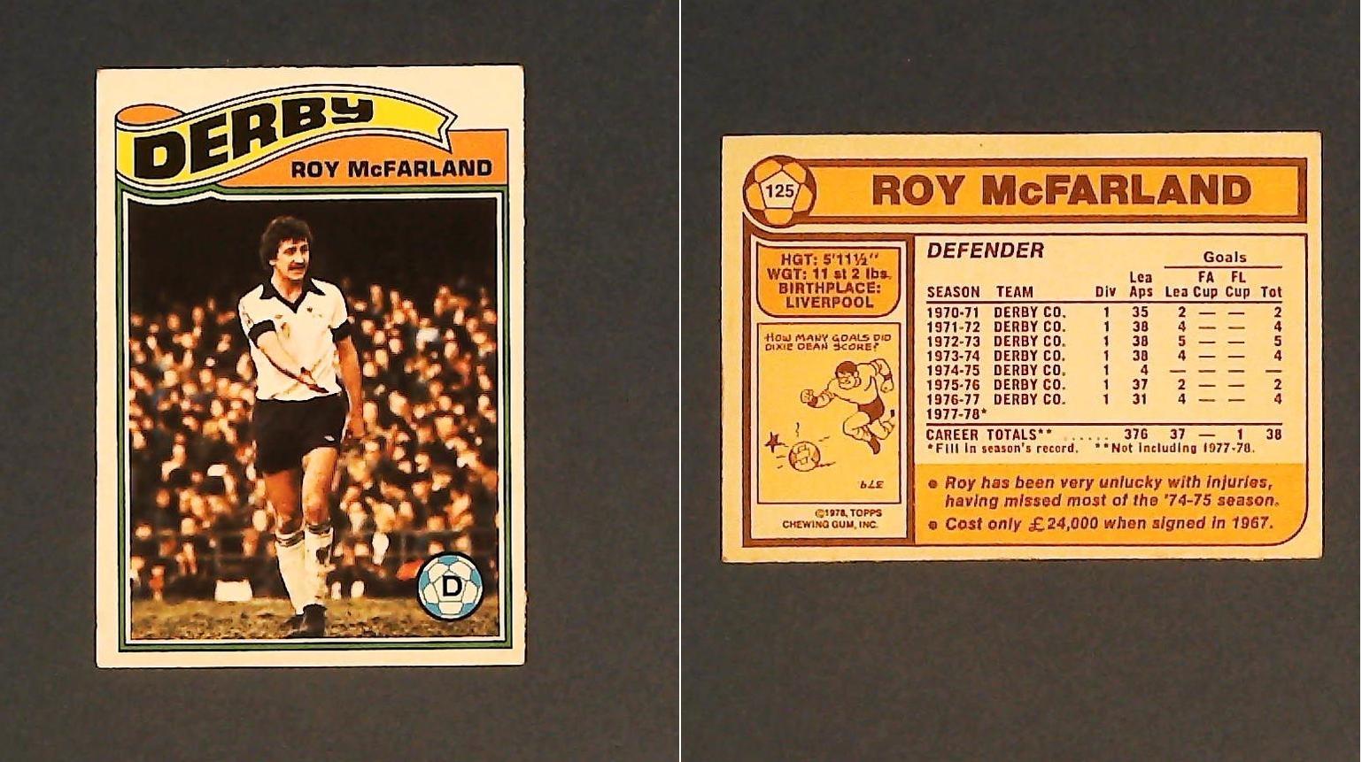 Topps Chewing Gum Orange Back Football Cards - 1978 No.125 Roy McFarland Derby County