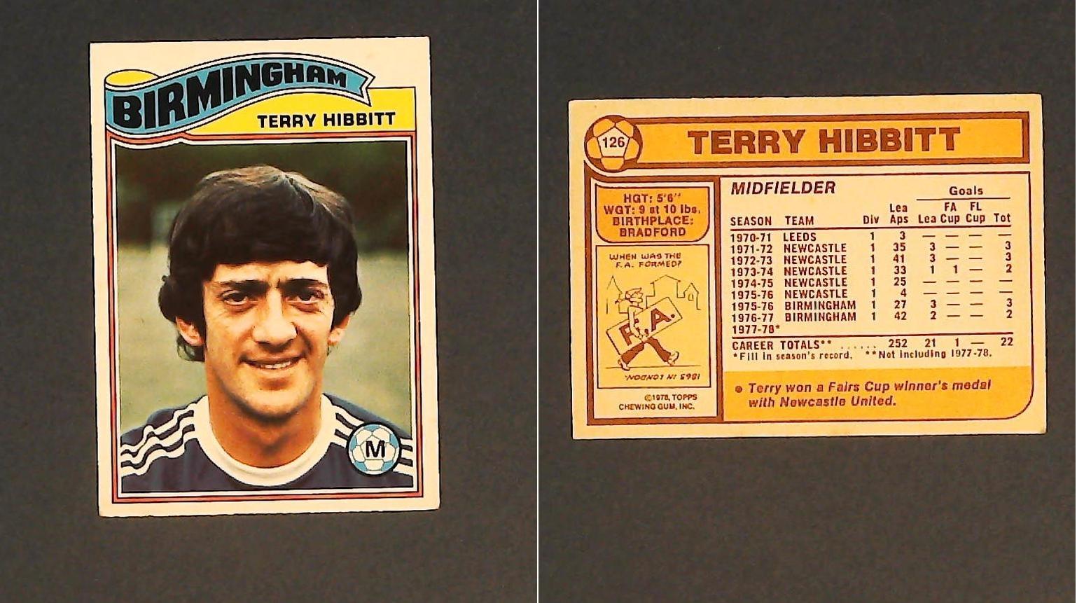 Topps Chewing Gum Orange Back Football Cards - 1978 No.126 Terry Hibbitt Birmingham City