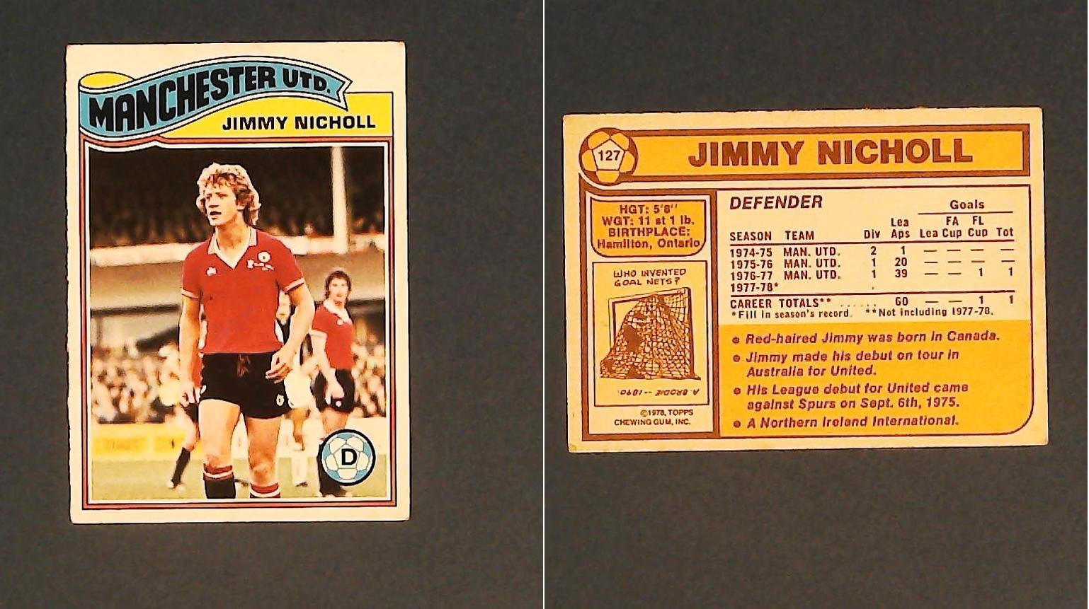 Topps Chewing Gum Orange Back Football Cards - 1978 No.127 Jimmy Nicholl Manchester United