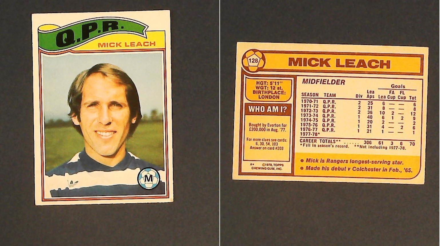 Topps Chewing Gum Orange Back Football Cards - 1978 No128 Mick Leach Queens Park Rangers