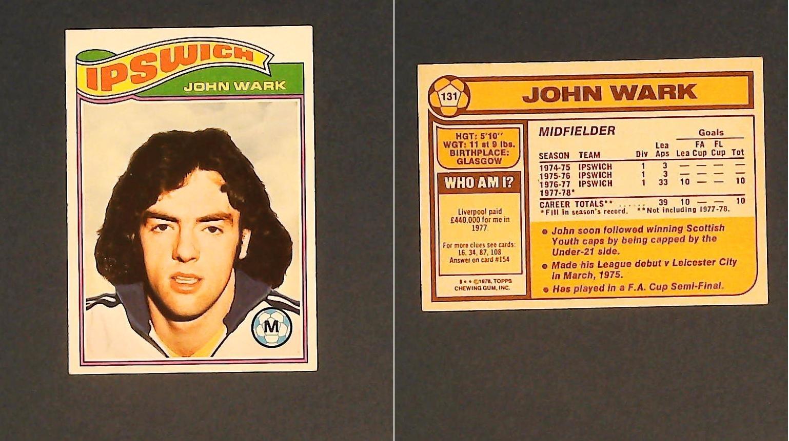 Topps Chewing Gum Orange Back Football Cards - 1978 No131 John Wark Ipswich Town