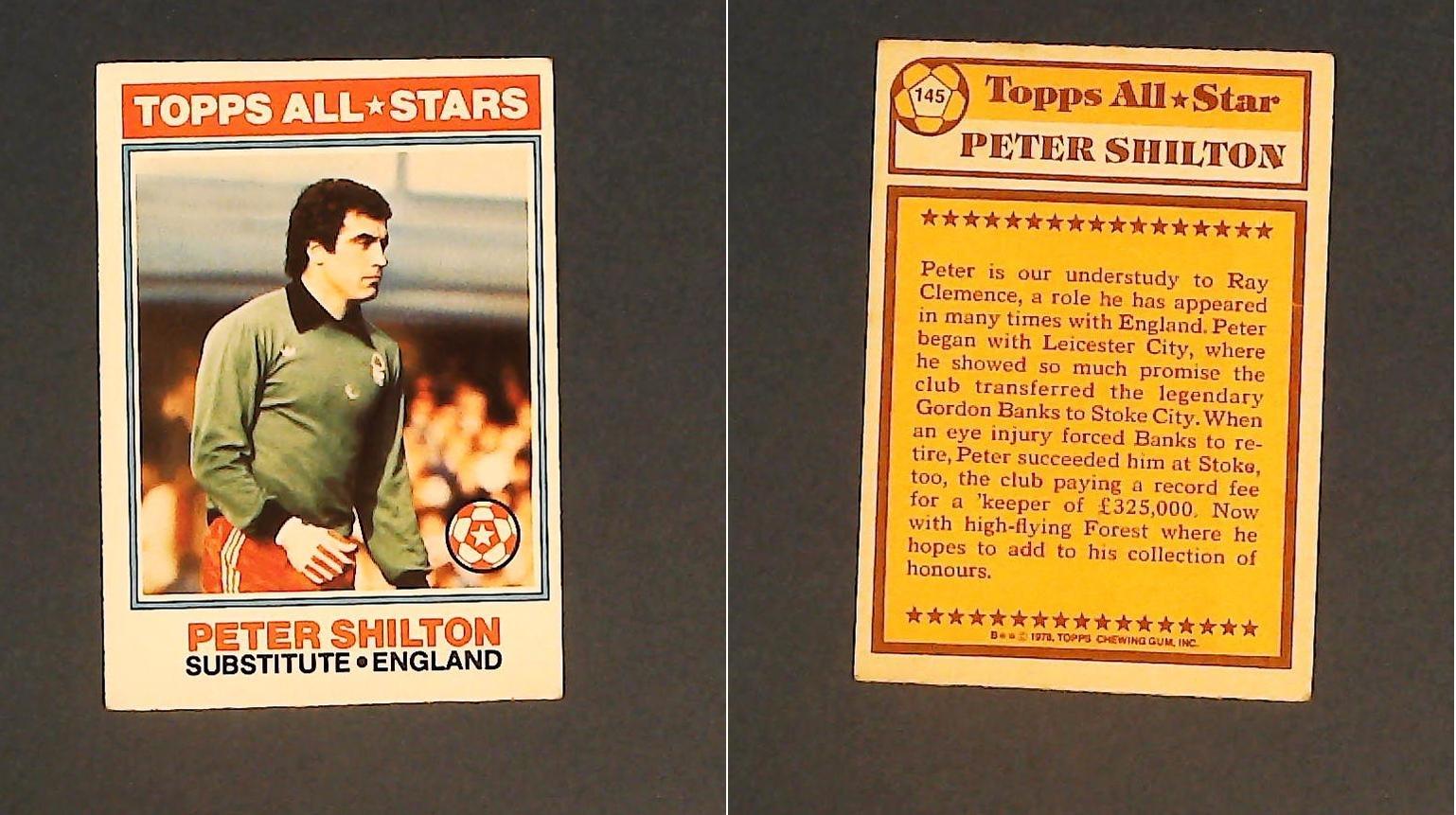 Topps Chewing Gum Orange Back Football Cards - 1978 No 145 Peter Shilton, Topps All*Stars England