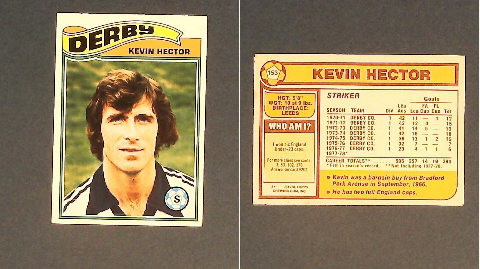 Topps Chewing Gum Orange Back Football Cards - 1978 No 153 Kevin Hector Derby County