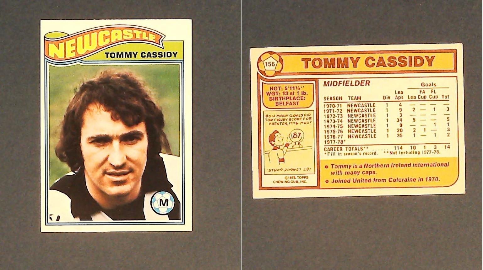 Topps Chewing Gum Orange Back Football Cards - 1978 No 156 Tommy Cassidy Newcastle United